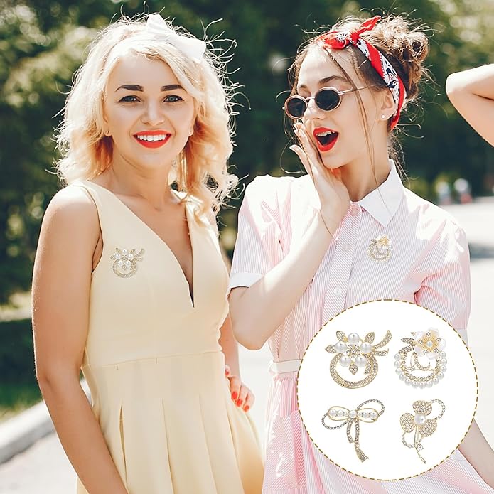 4pcs Brooches and Pins for Women, Flower Brooch, Crystal Pearl Brooch, for Women Fashion Accessories