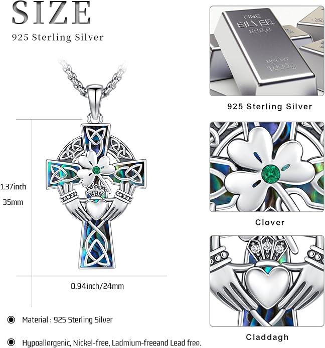 Cross Necklace for Men 925 Sterling Silver Celtic Cross Pendant Christian Jewelry Religious Christmas Gifts for Women