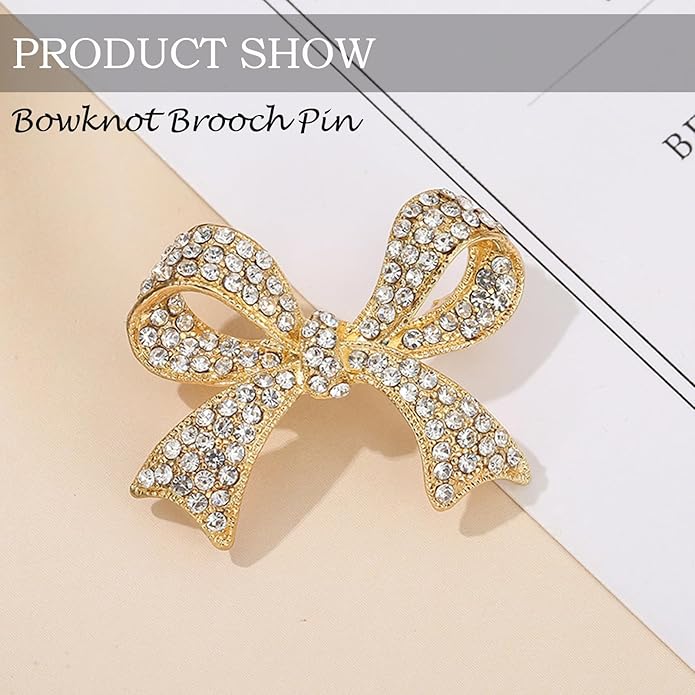 Kprusoian Elegant Crystal Bow Brooch Pin for Women,Vinage Sparkly Rhinestones Brooches Pins Beautiful Lapel Pins Dress Suit Shirt Ceremony Clothes Accessories Jewelry