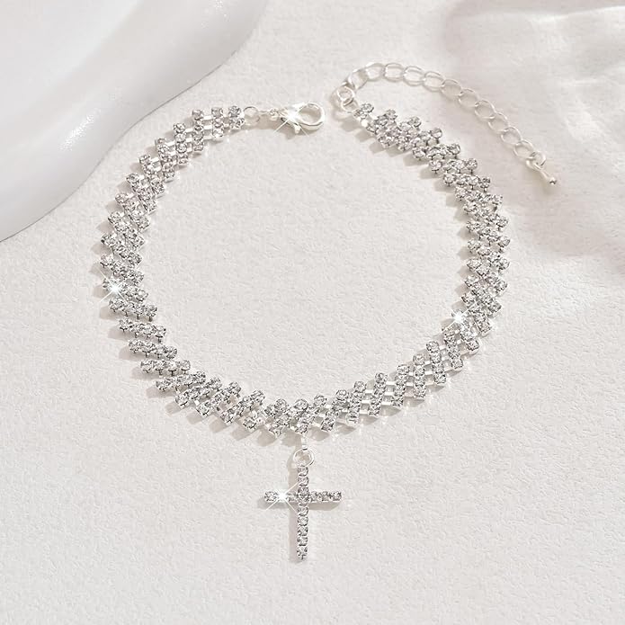 Ankle Bracelets for Women Waterproof Sparkly Anklets Tennis Rhinestone Anklets for Women Starfish Infinity Heart Cross Anklet Bracelet Beach Jewelry