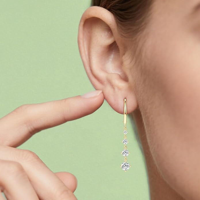 Moissanite Drop Dangle Earrings for Women 925 Sterling Silver Leverback Earring D-E Color VVS1 Clarity Hypoallergenic Jewelry Promise Birthday Christmas with Certificate