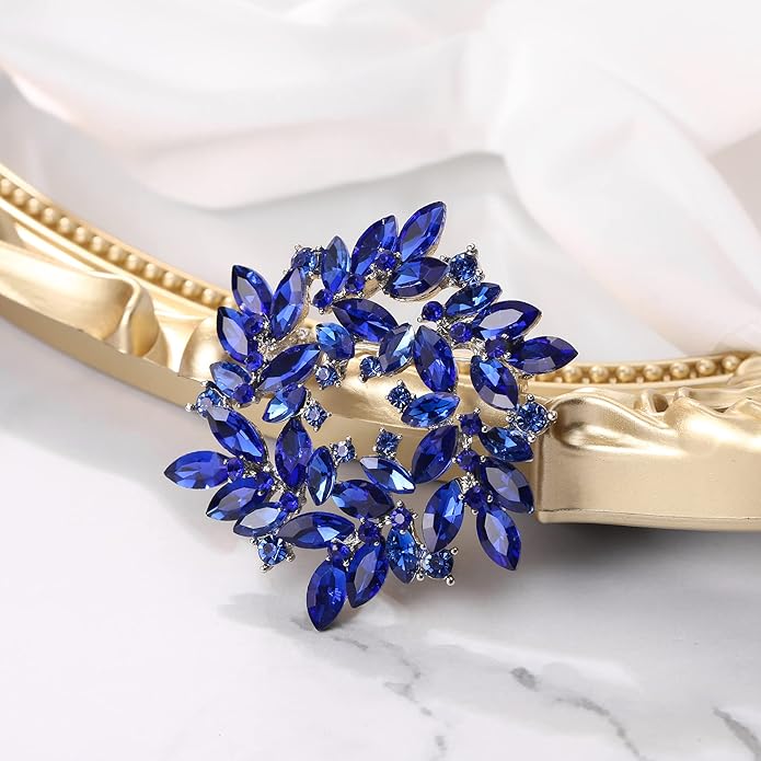BriLove Austrian Crystal Rhinestone Elegant Flower Marquise Wreath Brooches for Women