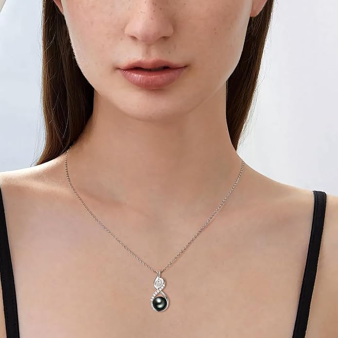 Tahitian Black Pearl Necklaces for Women, 925 Sterling Silver Pearl Pendant Necklace, Birthday Anniversary Jewelry Gifts for Wife Mom