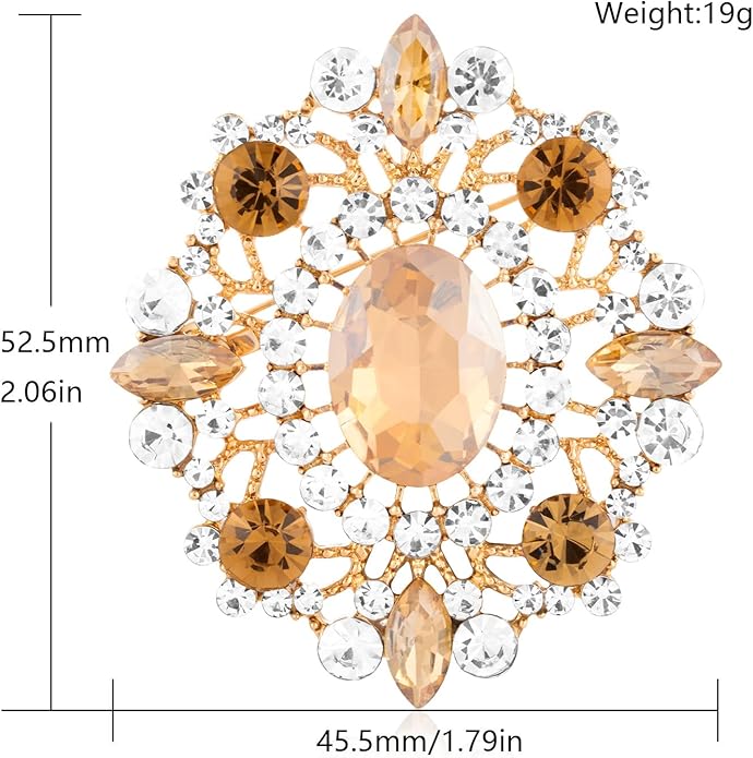 LAXPICOL Vintage Clear Austrian Crystal Brooch Pin for Women Elegant Wedding Bridal Brooches Broach Pin 1.69"*1.39"