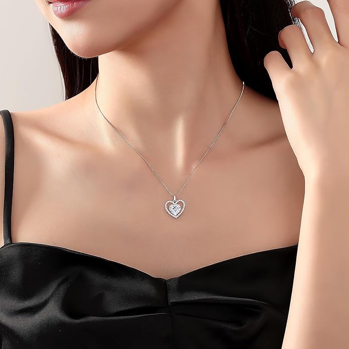 2CT Moissanite Heart Necklace for Women Wife in Gift Box,S925 Sterling Silver Jewelry for Women,Anniversary Birthday Present for Wife Her Girlfriend,18K Gold/White Gold Filled