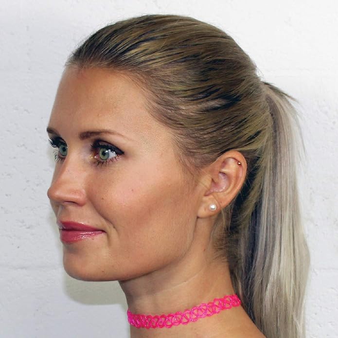 BodyJ4You 12PC Tattoo Choker Necklace - 90s Accessories 2000s Jewelry Y2K Fashion Vintage Trendy - Rainbow Goth Black Pink Green Blue White - Adjustable Stretchy Elastic Necklace Summer Vacation Set