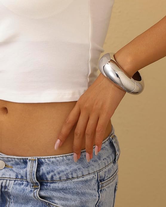 Bangle Bracelets for Women | 14K Gold Plated Trendy Wide Bracelets | Hinged Arm Cuff Bangles Chunky Bracelet for Women