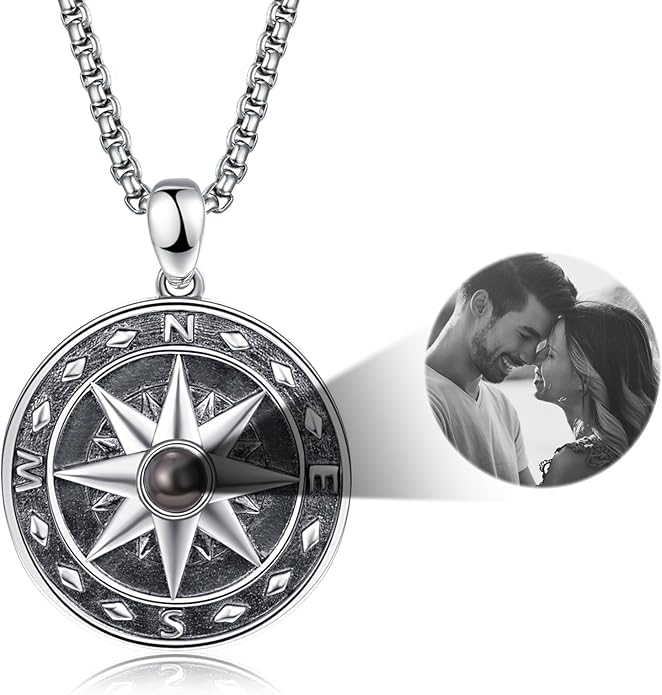 KINGWHYTE Compass Necklace for Men 925 Sterling Silver Birthday Gifts Graduation Travel Jewelry for Husband Brother with Stainless Steel Chain
