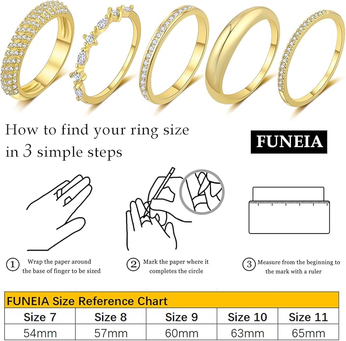 FUNEIA Stackable Gold Rings for Women Non Tarnish Trendy Dainty 14K Gold Plated Stacking Cubic Zirconia Thumb Ring Set Pack Statement Chunky Band Rings Promise Engagement Rings Size 7 8 9 10 11