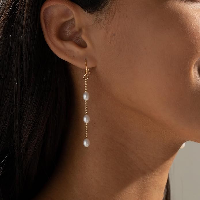 Gold Plated Earrings for Women, 14k Gold Plated Earring Stack Hypoallergenic Pearl Drop Earring Dainty Earrings for Women Trendy Cute Small Huggie Hoop Earring Fashion Womens Jewelry