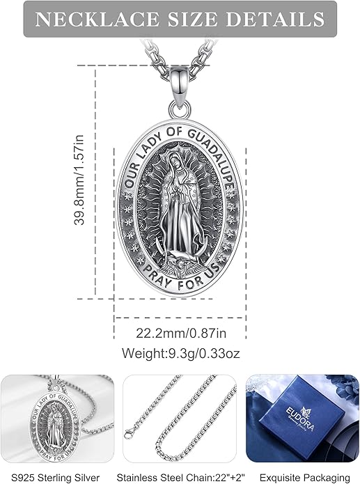 EUDORA 925 Sterling Silver St Christopher/St Benedict/St Michael/Virgin Mary/San Judas Tadeo/Good Shepherd Cross/Archangel Necklace Medal Pendant Protection Religious Amulet Jewelry For Men Women