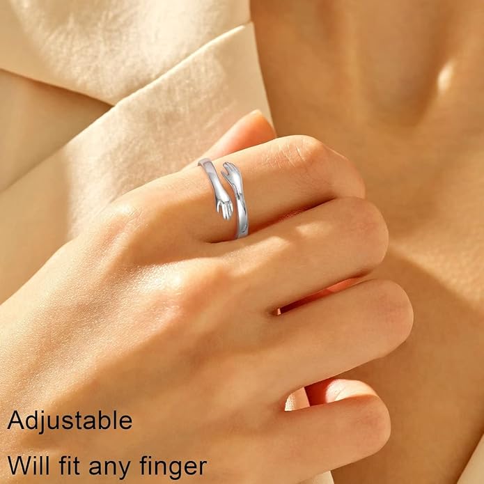 Yesteel Valentines Gifts for Kids Teen Girls - S925 Sterling Silver Hug Ring for Teen Girls Women, Adjustable Ring Jewelry Mothers Day Birthday Gifts for Daughters Mom Sister Wife Friends Grandma
