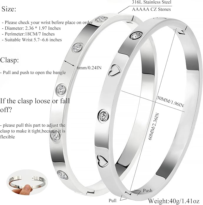 Silver Bangles for Women - Stainless Steel Love & Friendship Bracelet Set with Gift Box | Daily Wear & Party Jewelry