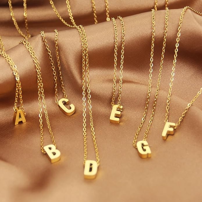 Small Initial Necklace 18K Gold Plated Stainless Steel Tiny Letter Necklace Personalized Monogram Name Necklace for Women