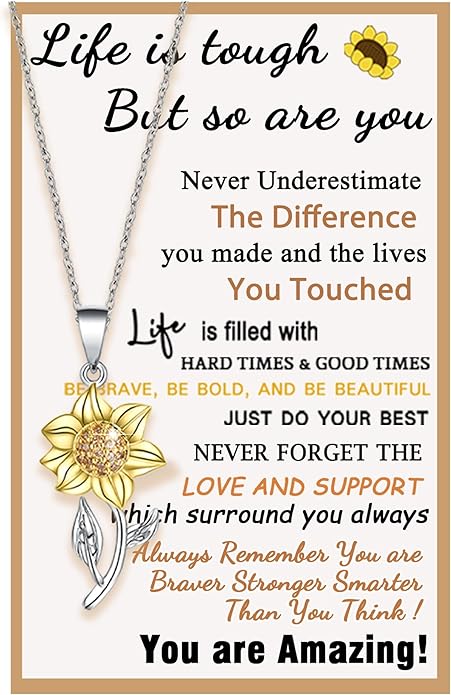 Tarsus Sunflower Necklace, You are My Sunshine, Sunflower Gifts Ideas for Women, Inspirational Gifts for Women Teen Girls Birthday Christmas Valentines Day
