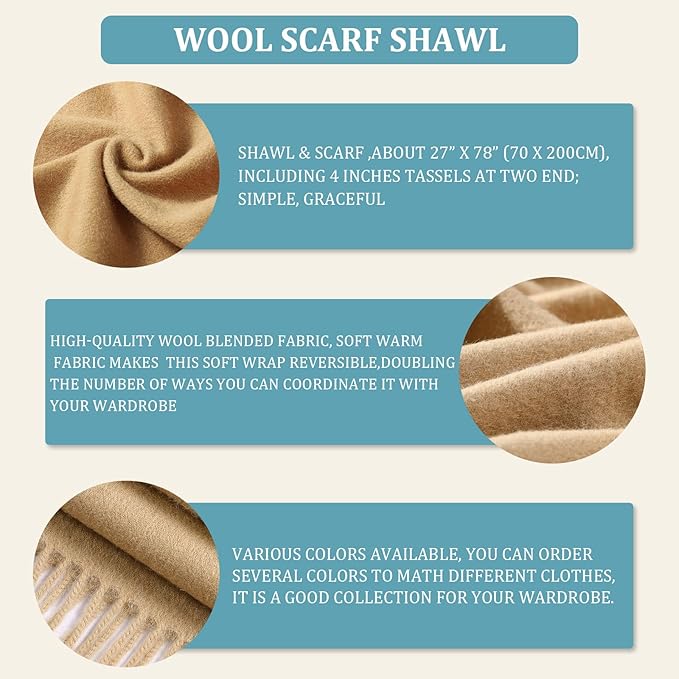 FLEESOFT Winter Wool Scarf Shawl -Thick Oversized Pashmina Shawl Wrap,Soft Warm Winter Scarves,Travel Blanket Scarf for Women