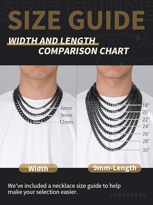FindChic Cuban Link Chain for Men, 6/9/12mm Necklace Chain, Black/Gold Plated/Stainless Steel Necklace, Hypoallergenic & Tarnish-Proof Men's Jewelry Hip Hop Accessories, 18-30" Length Options