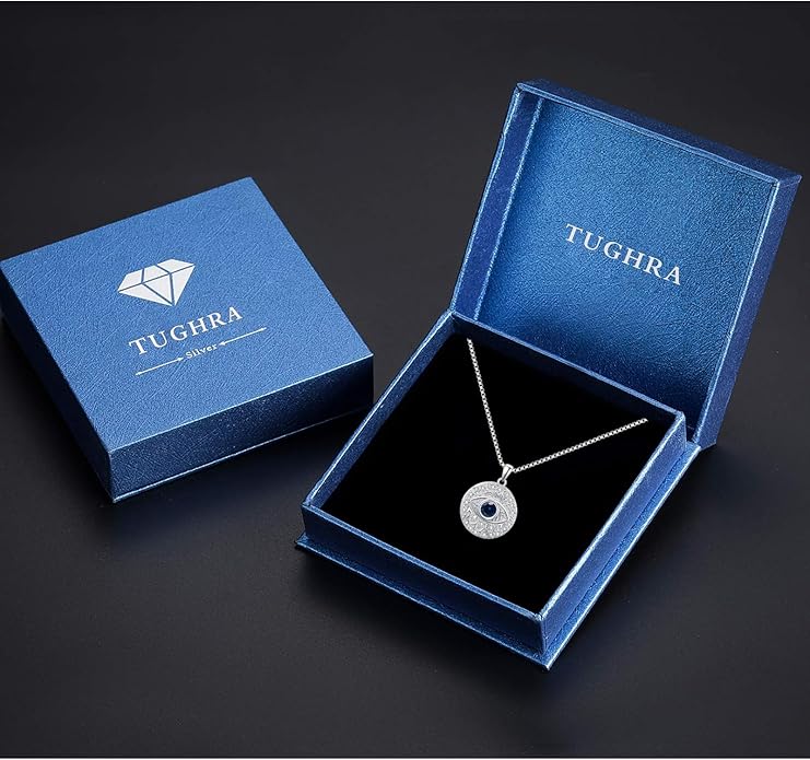 TUGHRA Evil Eye Necklace S925 Sterling Silver Evil Eye Pendant Necklaces Protection Jewelry Amulet Gift for Women Girls Boys Men Birthday Anniversary