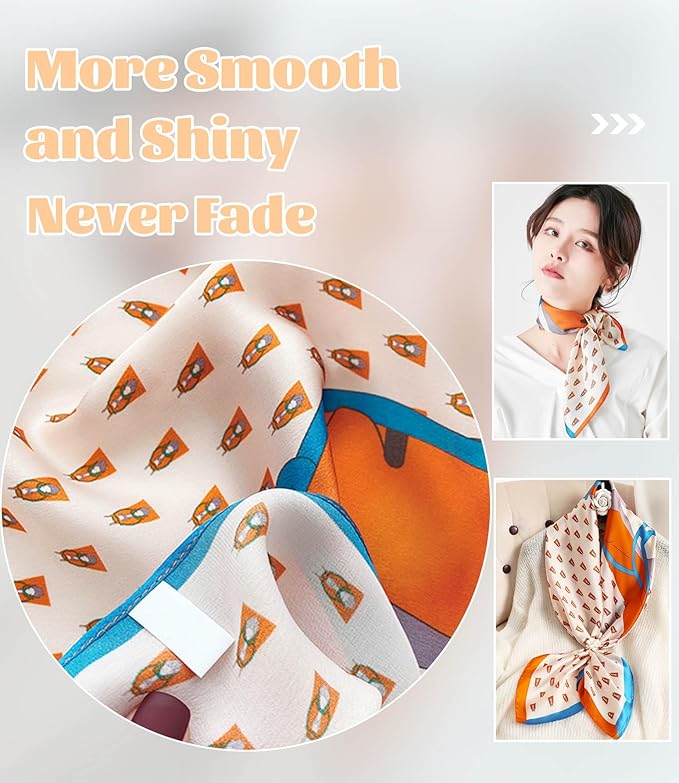 kcctoo 27.5" Mulberry Silk Feeling Head Scarf Women's Fashion Square Neck Satin Scarfs for Bag Hair Scarves Gift