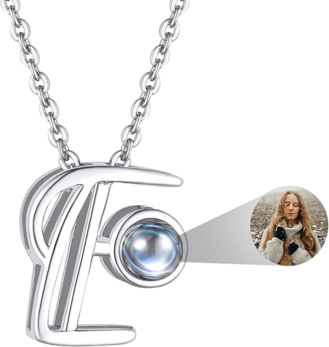 Custom4U Personalized Initial Picture Necklace for Women, Projection Necklace with Picture Inside, Gold/Silver Letter Pendant Necklace, Custom Photo Gifts for Mom Wife Birthday Valentines