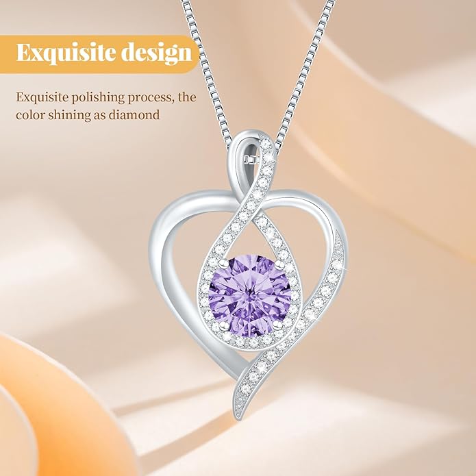 925 Sterling Silver Infinity Heart Necklace for Women, Rhodium Plated Cubic Zirconia Pendant Gift for Girlfriend Wife Mom - Anniversary Valentine's Day Birthday Present with Elegant Gift Box