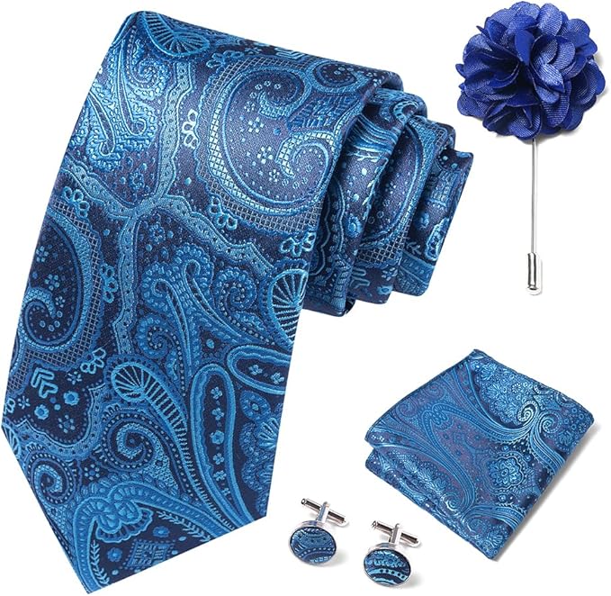 joy alice Ties Set Men Mixed Color Necktie Handkerchief Cufflinks Brooch 3.15 Formal