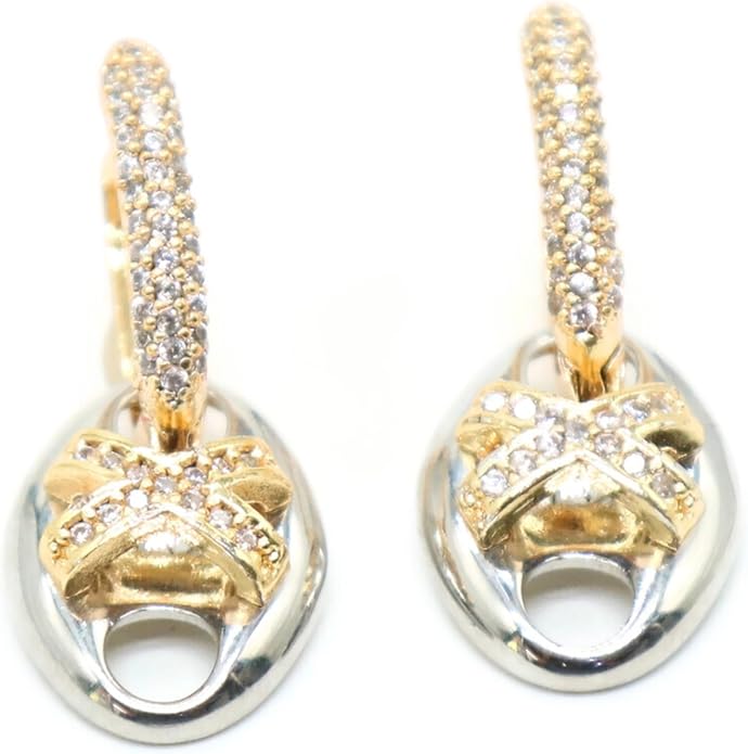 Gold Tone Oval Drop Earrings for Women with Crystal Accents – 30mm Long, Lightweight Fashion Jewelry. KT004