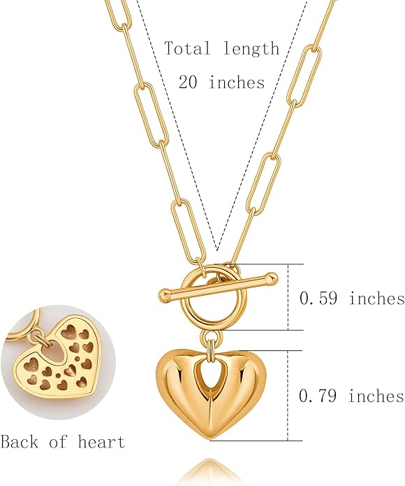 CANEVINKA Dainty Cross Medallion/Heart Pendant Chain Necklace 18K Gold Plated Oval Choker Fashion OT Toggle Jewelry Handmade for Women Simple Gold Charm Necklace