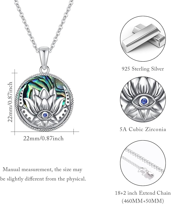 Evil Eye Necklace for Women 925 Sterling Silver, Protection Necklace with Blue Evil Eye Charm, Evil Eye/Lotus Pendant Jewelry, Birthday Christmas Gifts for Her
