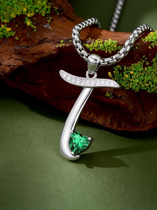 Christmas Gifts for Women Alphabet A to Z Initial Birthstone Pendant Necklaces for Women - 18k White Gold Plated Personalized Name Jewelry Valentine Mothers Day Birthday Gifts for Women Her Girlfriend