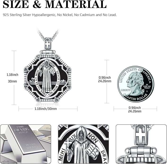 Taioiat Saint Necklace 925 Sterling Silver St Necklace Amulet Pendant Jewelry Religious Gift for Men Women