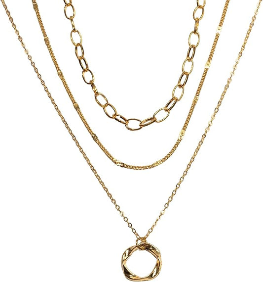 Gold Necklaces for Women Trendy Layered Circle Paperclip Pendant Choker Jewelry