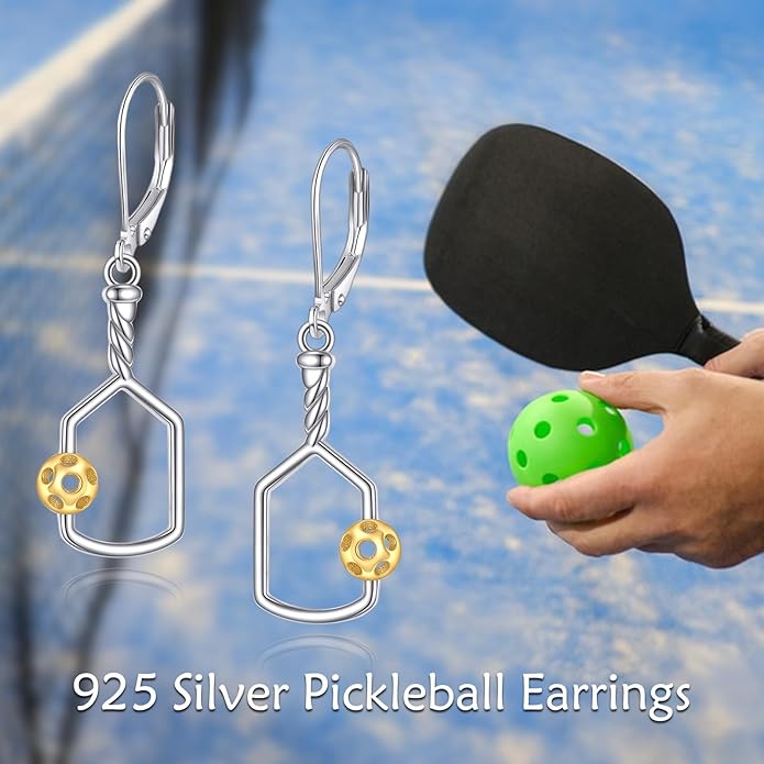 Pickleball/Tennis/Soccer/Volleyball/Golf/Hockey/Basketball Earrings for Women 925 Sterling Sliver Sports Ball Earrings Pickle Ball Dangle Earrings Pickleball Jewelry Gifts for Women Lover