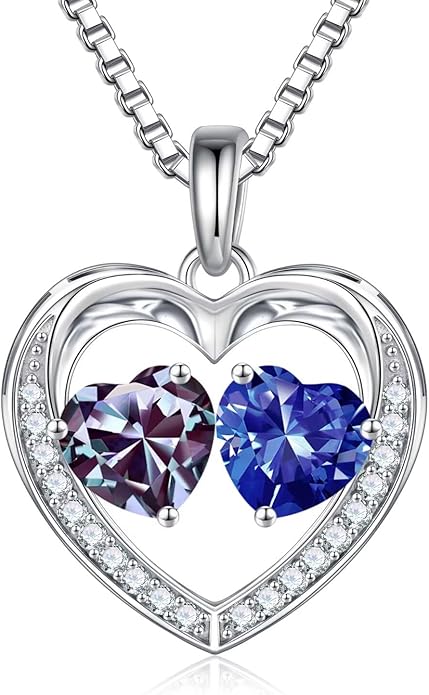 Iefil Christmas Gifts for Women Wife - 925 Sterling Silver Heart Birthstone Necklace, Anniversary Birthday Gifts for Women Wife Girlfriend Mom, Birthstone Jewelry Gift for Her