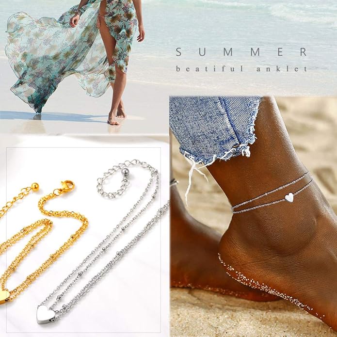 PROSTEEL Stainless Steel Chain Anklets for Women, Silver/Gold Tone, Ankle Bracelets Hypoallergenic, 8-10.5 Inch Adjustable, Come with Box
