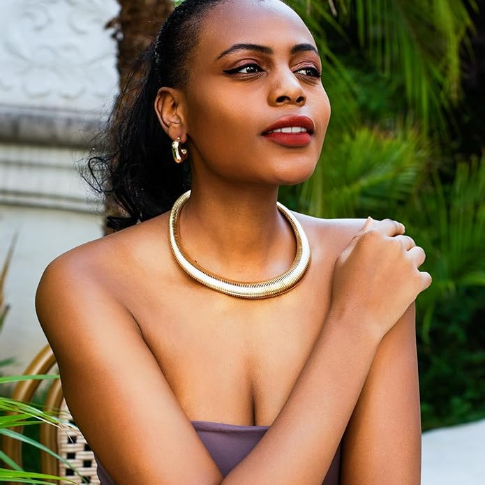 Chunky Gold Choker Necklace for Women, 14K Gold Plated Snake Chain Statement Necklace Triple Twsited Layered Choker Necklaces Jewelry Gifts