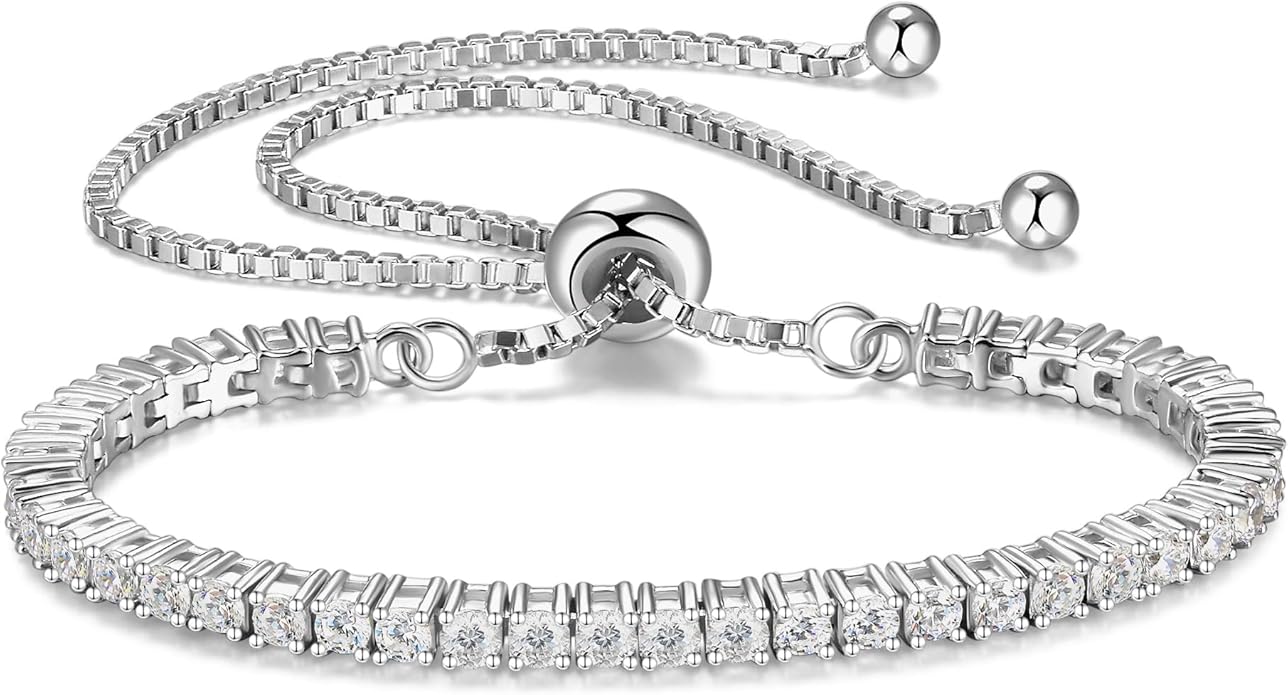 1.2-12 CTTW Moissanite Tennis Bracelet for Women, Adjustable 2-5mm D Color VVS1 Round Cut Moissanite Bolo Bracelet, 18K Gold Plated 925 Sterling Silver Simulated Diamond Bracelet Gifts for Women Her