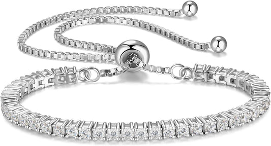 1.2-12 CTTW Moissanite Tennis Bracelet for Women, Adjustable 2-5mm D Color VVS1 Round Cut Moissanite Bolo Bracelet, 18K Gold Plated 925 Sterling Silver Simulated Diamond Bracelet Gifts for Women Her