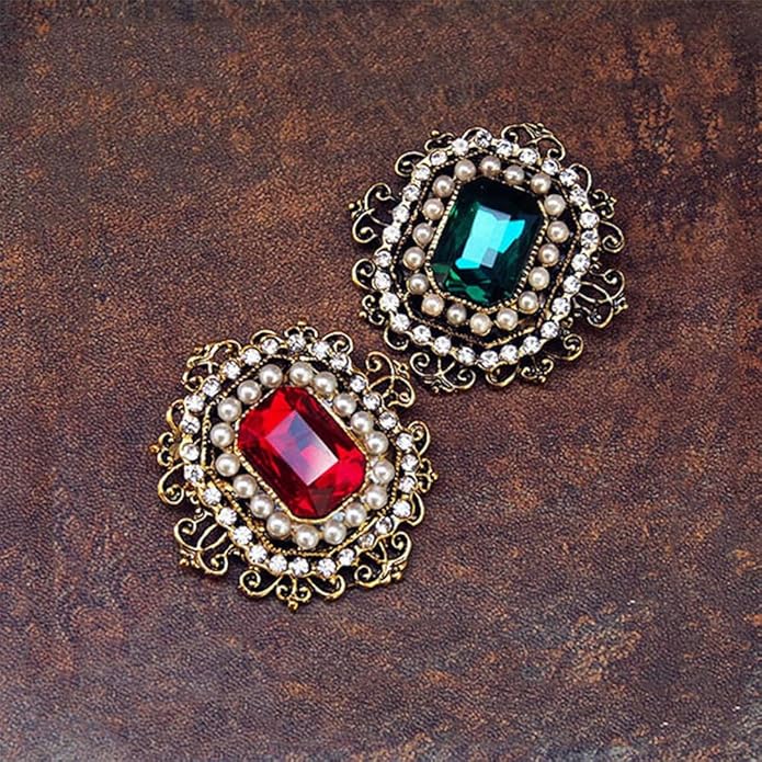 Antique Rhinestone Brooch Pin for Women Girls Gold Tone Vintage Baroque Rectangle Crystal Shell Pearl Boho Victorian Style Brooches Lapel Pins Elegant Wedding Christmas Festival Ornament Jewelry Gift