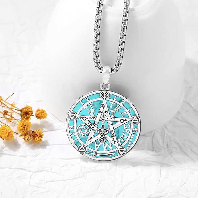 Odinstone Nudo De Bruja Plata 925 Tetragramaton Amuleto Witches Knot Necklace Tetragrammaton Pendant Good Luck Protection Amulet Wiccan Jewelry for Men Women