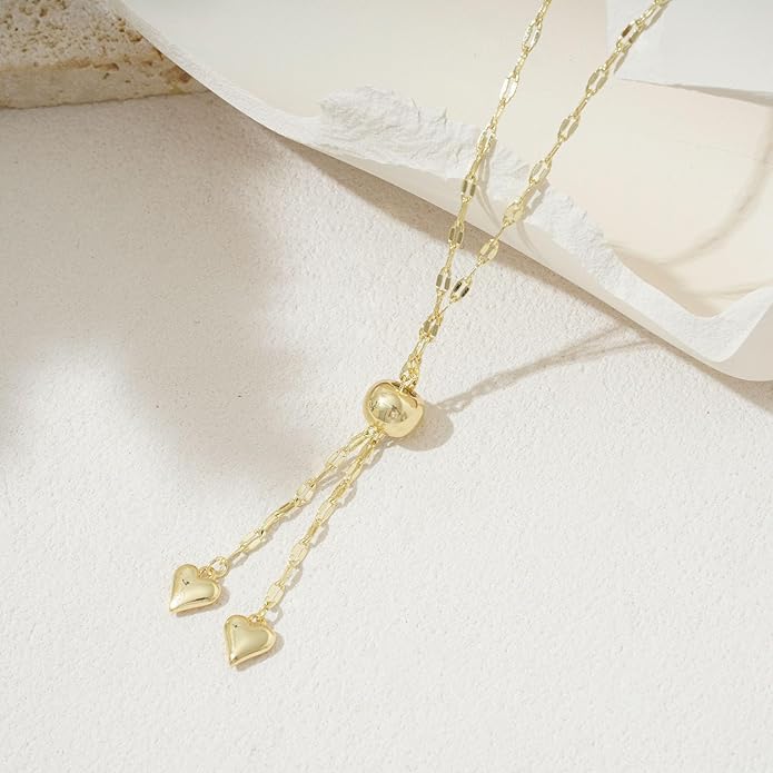 Lariat Necklace for Women, Dainty 14K Gold/Silver Plated Long Necklaces for Women Trendy Simple Layered Y-Shaped Drop Pendant Necklace Adjustable Gold Jewelry Gifts For Her Christmas Stocking Stuffer