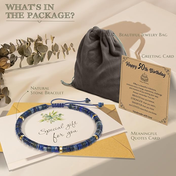 30th 40th 50th 60th 70th 80th Birthday Gifts for Women, Natural Stone Bracelet Birthday Gifts for Mom Daughter Grandma Sister Friends Coworker