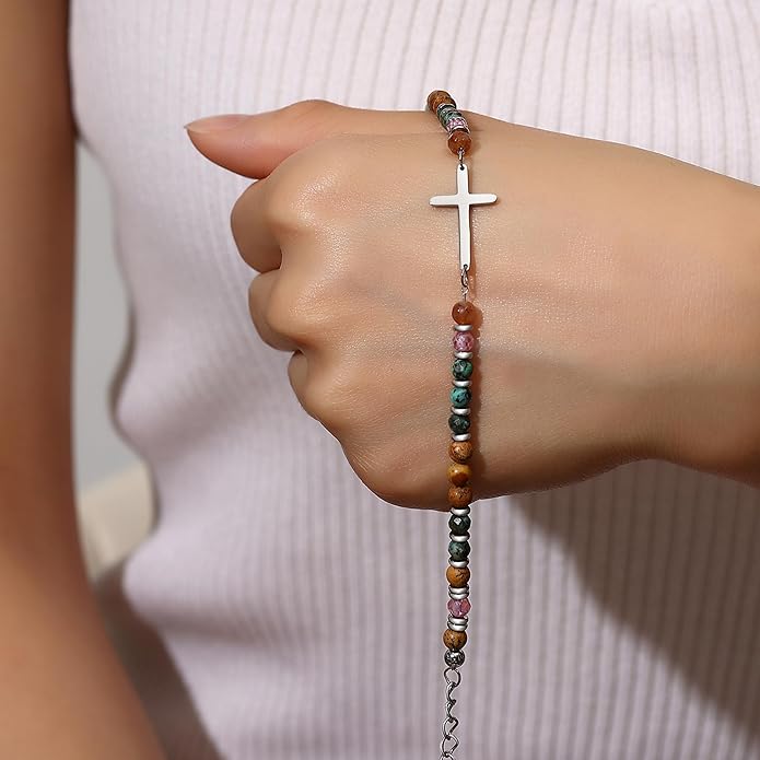 TONY & SANDY Christian Cross Bracelet for Women, Stocking Stuffers for Women, Confirmation Baptism Easter Gifts, Unique Gift for Friends Daughter Mom Sister in Christ on Birthday Christmas