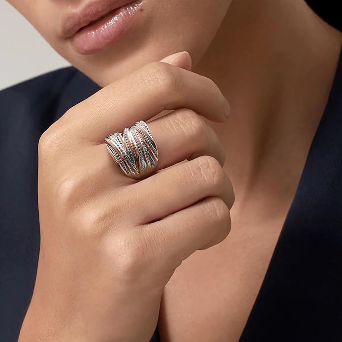 2 Tone Intertwined Crossover Statement Ring Fashion Chunky Band Rings for Women Wide Index Finger Rings Costume Jewelry