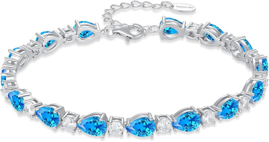 Birthstone Tennis Bracelet for Women 925 Sterling Silver Pear Shaped Gemstone Jewelry Gifts for Her