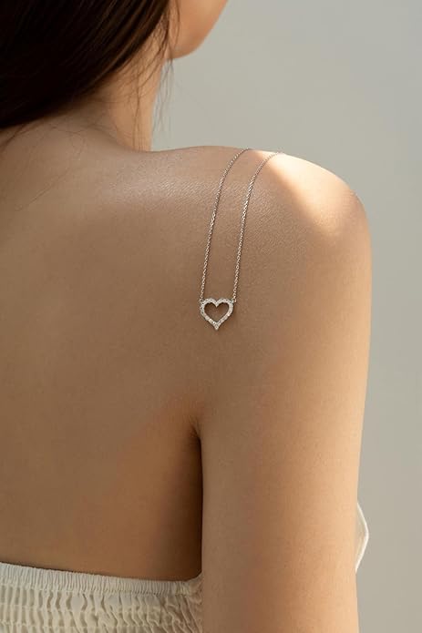 14k Gold Plated Cubic Zirconia Heart Necklace | Women's Heart Pendant Necklace (Sterling Silver)
