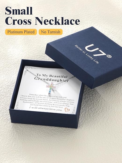 U7 Cross Necklace for Women,Silver/14K Gold Large or Small Cross Necklaces with CZ Diamond,Faith Birthday/Christmas Gift for Her Women Mother Daughter Grandmother