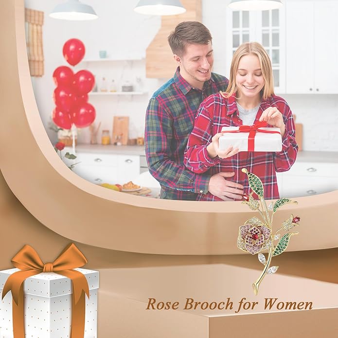 Flower Brooch for Women Girls Flower Rhinestone Brooch Gold Plated Lapel Pin Clothing Accessory Wedding Gift Fashion Jewelry for Mom Wife