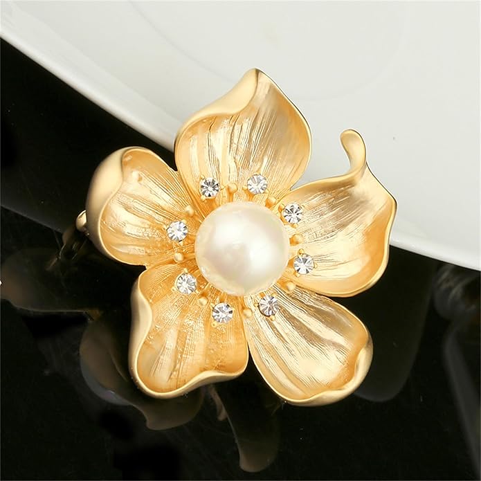WCRAZYE Yellow Flower White Pearl Brooch for Women Girls - Gold Autumn Flower Pins for Mother, Wife, GF - Wedding, Bridal, Bouquet, Party Charm - Christmas, Valentine's Day