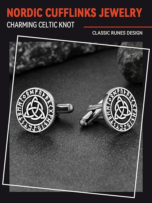 FaithHeart Mens Cufflinks, Norse Viking Tuxedo Shirt Cuff Links, Stainless Steel Cuff Links and Shirt Studs, Gift Box